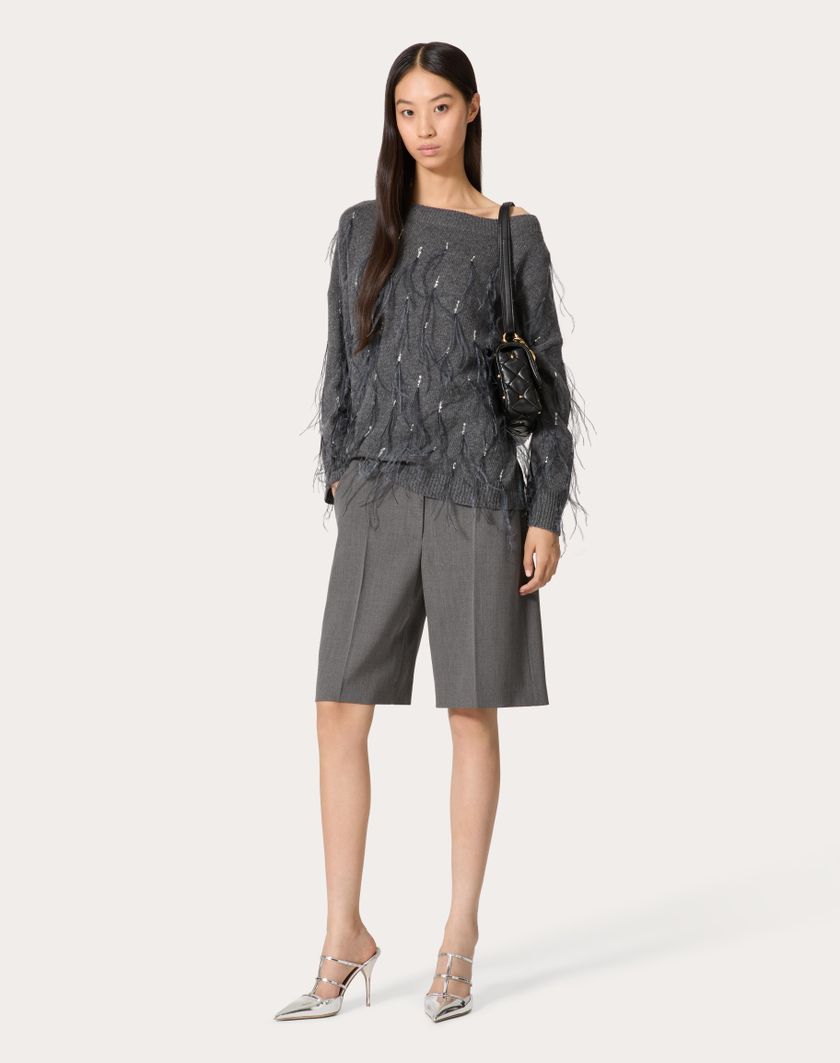 Valentino Handbags Bermuda In Active Gabardine Per Donna In Grigio | Valentino IT