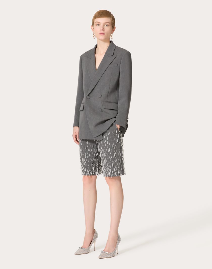 Valentino Handbags Bermuda In Active Gabardine Ricamati Per Donna In Grigio | Valentino IT