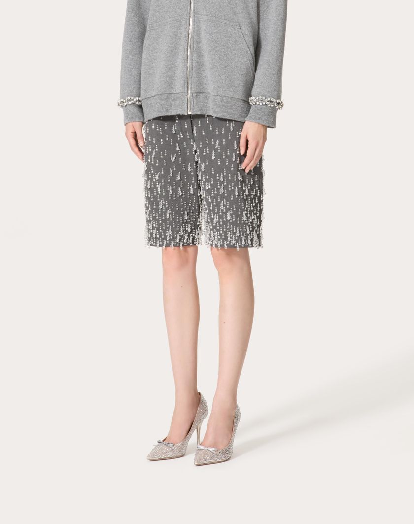 Valentino Handbags Bermuda In Active Gabardine Ricamati Per Donna In Grigio | Valentino IT