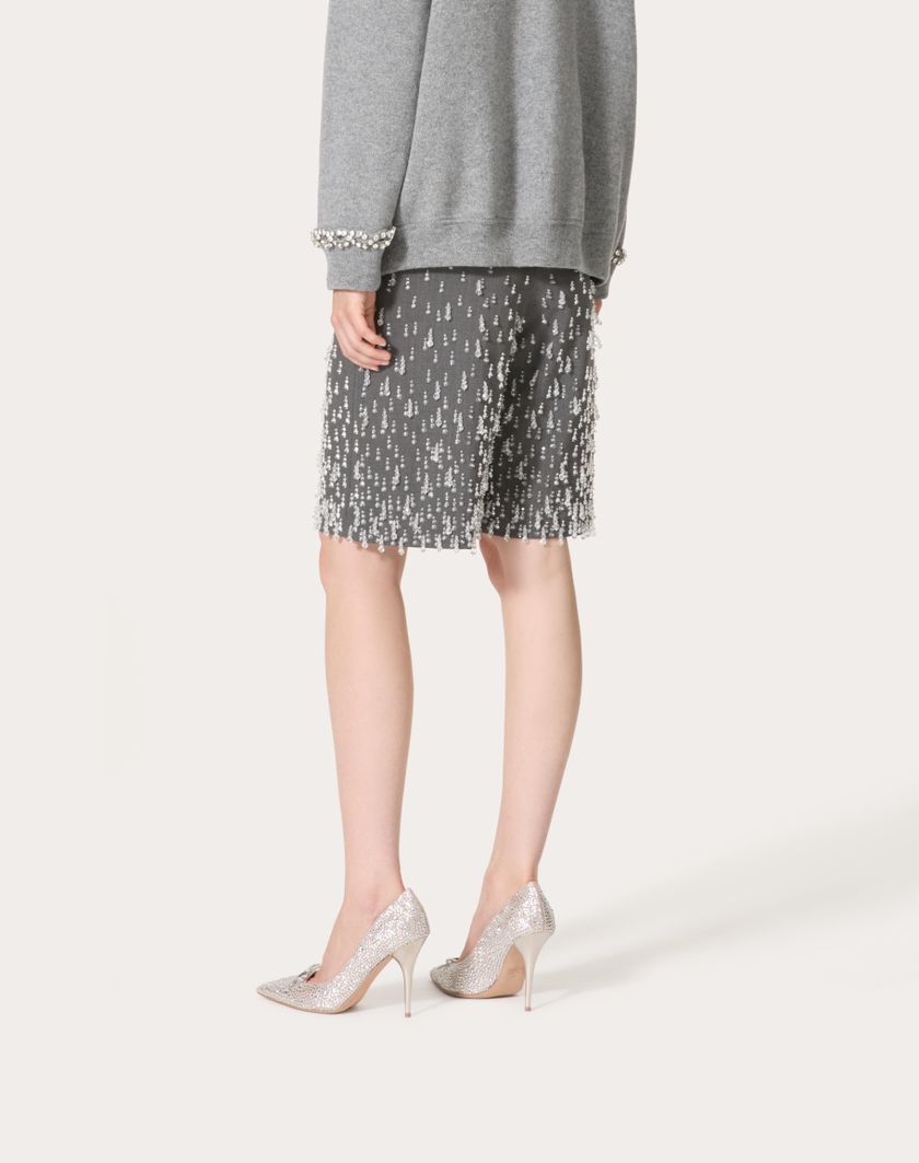 Valentino Handbags Bermuda In Active Gabardine Ricamati Per Donna In Grigio | Valentino IT