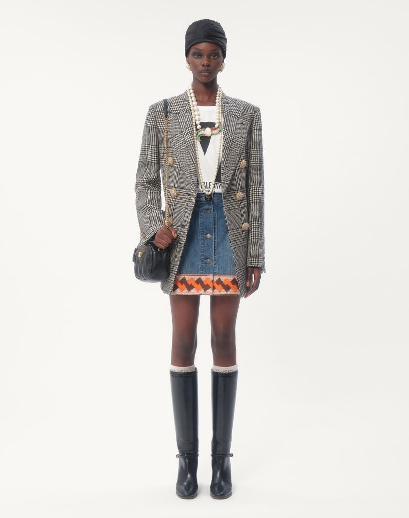 Valentino Handbags Blazer In Pied De Poule Wool Per Donna In Avorio/nero | Valentino IT