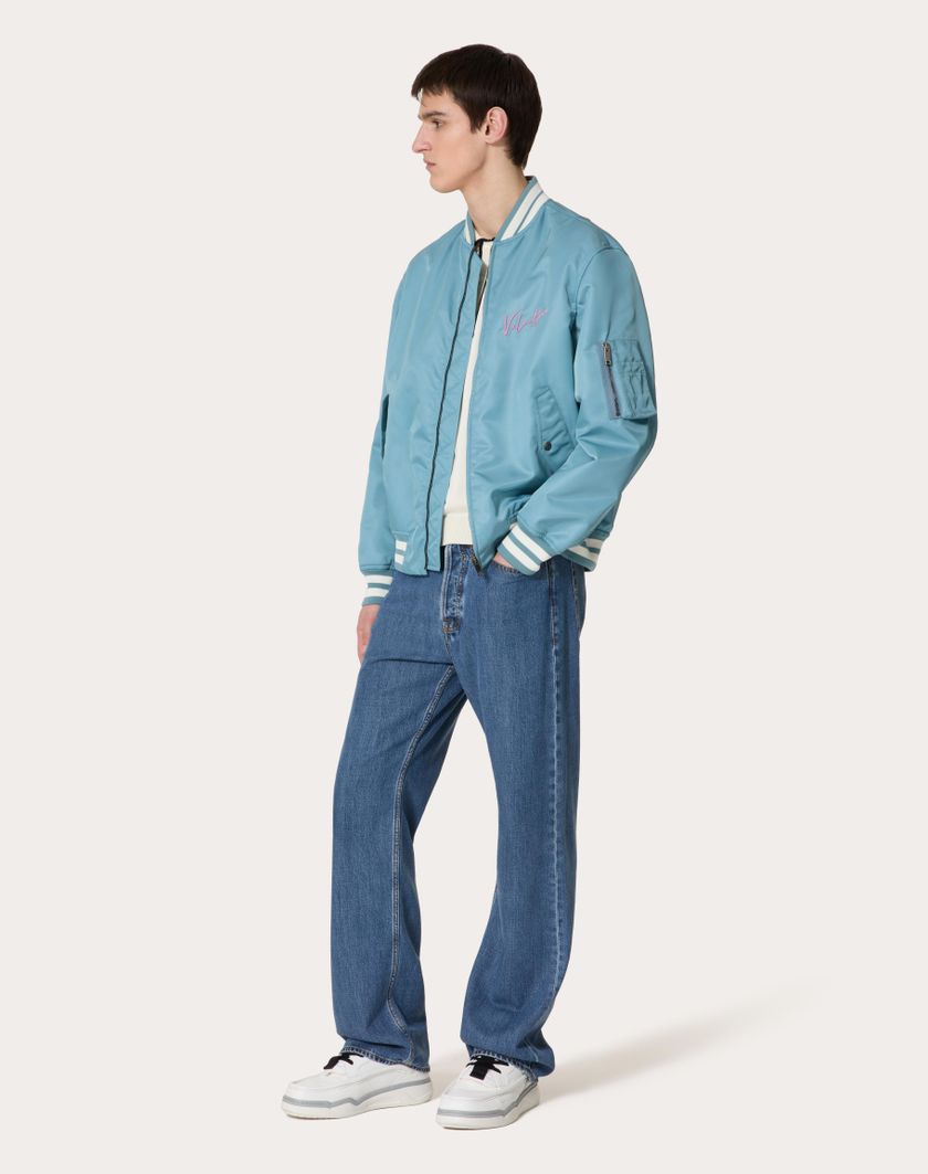 Valentino Handbags Bomber In Nylon Con Ricami Valentino E Stampa Vlogo Signature Per Uomo In Stone | Valentino IT