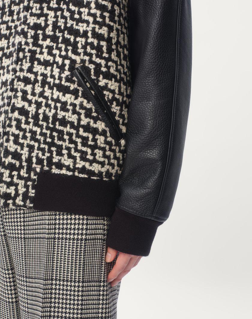 Valentino Handbags Bomber In Tweed Di Lana Con Patch Chez Valentino Per Uomo In Avorio/nero | Valentino IT