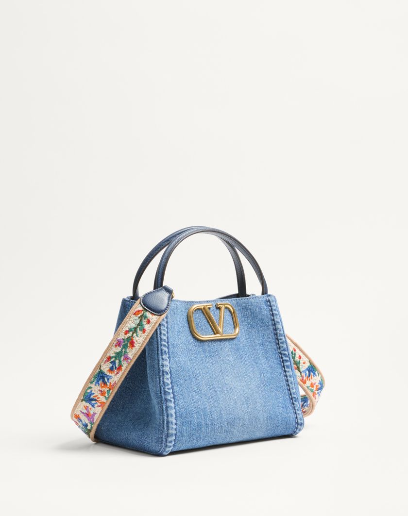 Valentino Handbags Borsa A Mano Media Valentino Garavani Alltime In Denim Con Tracolla Nastro Ricamato Per Donna In Denim/worker/multicolor | Valentino IT