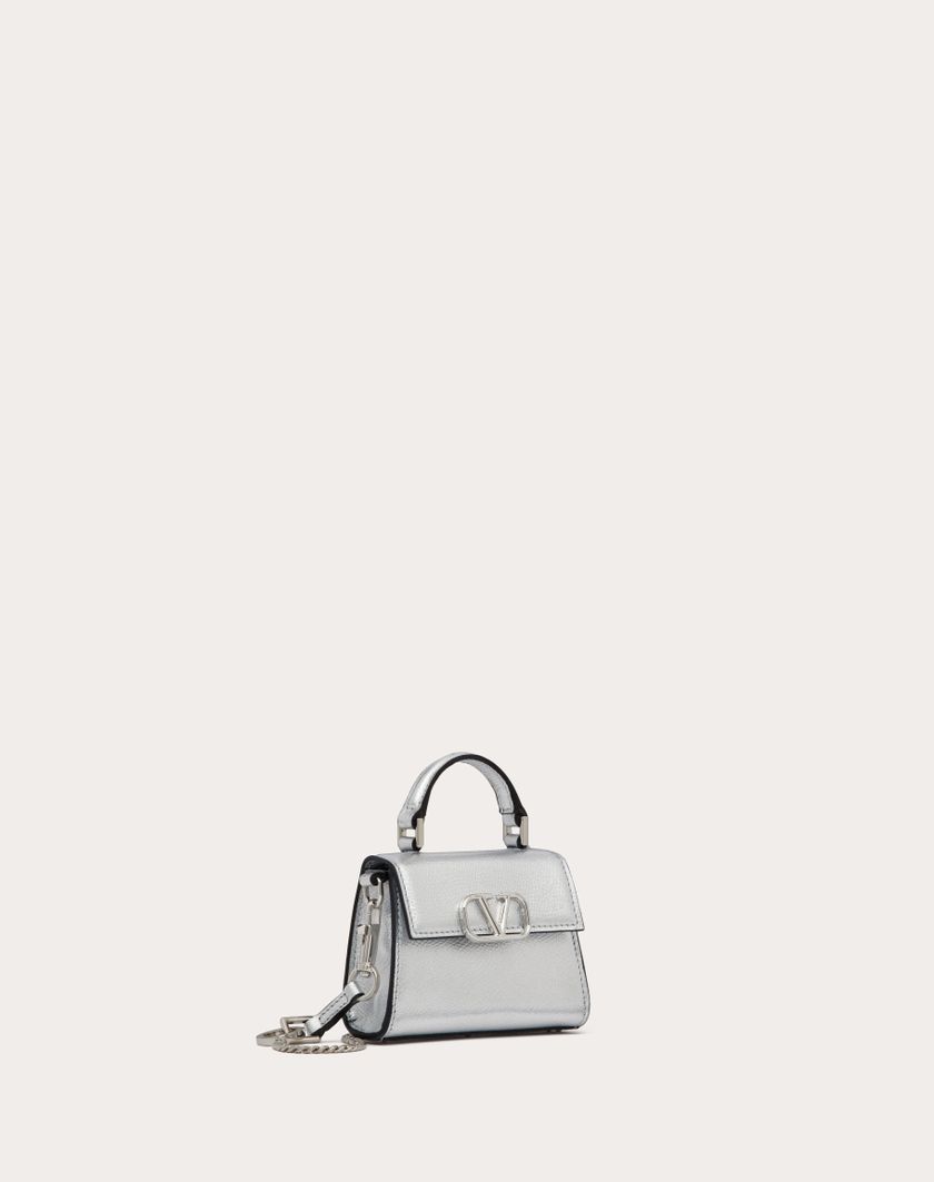 Valentino Handbags Borsa A Mano Micro Vsling In Vitello Granato Metallizzato Per Donna In Argento | Valentino IT