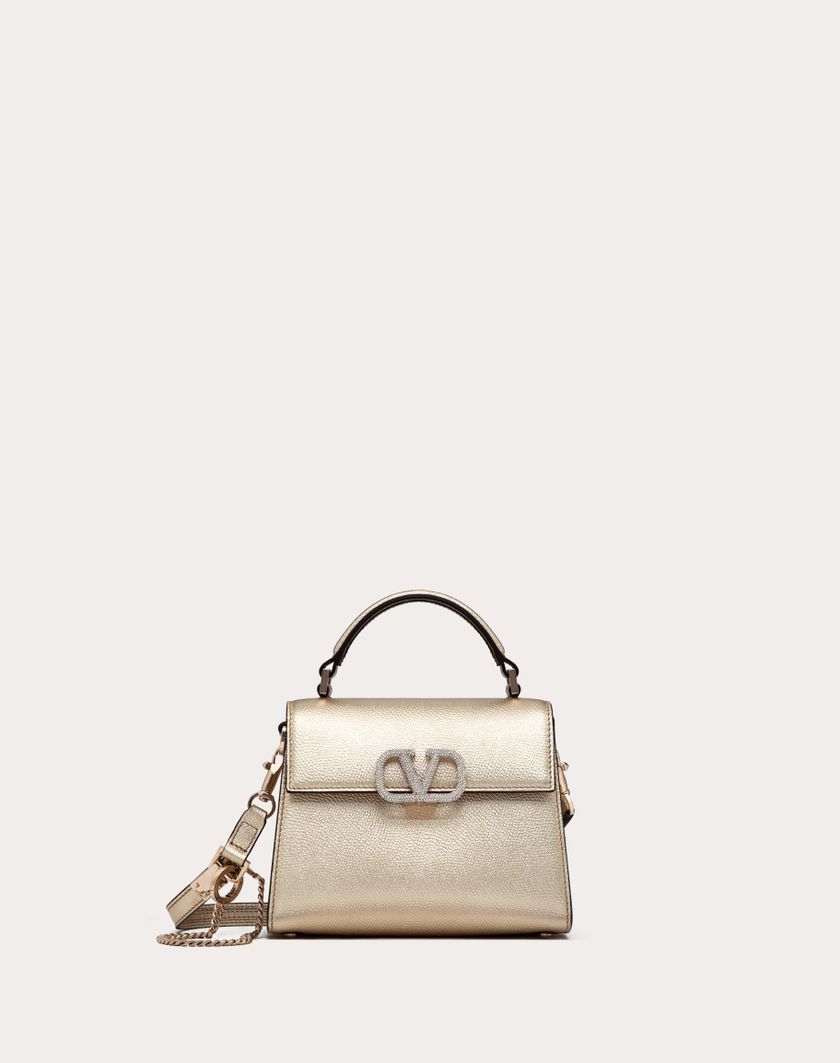 Valentino Handbags Borsa A Mano Mini Vsling In Vitello Granato Metallizzato per Donna in Platino/crystal | Valentino IT
