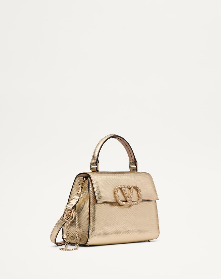 Valentino Handbags Borsa A Mano Piccola Valentino Garavani Vsling In Karung Metallizzato Per Donna In Platino/beige/crystal Gold | Valentino IT