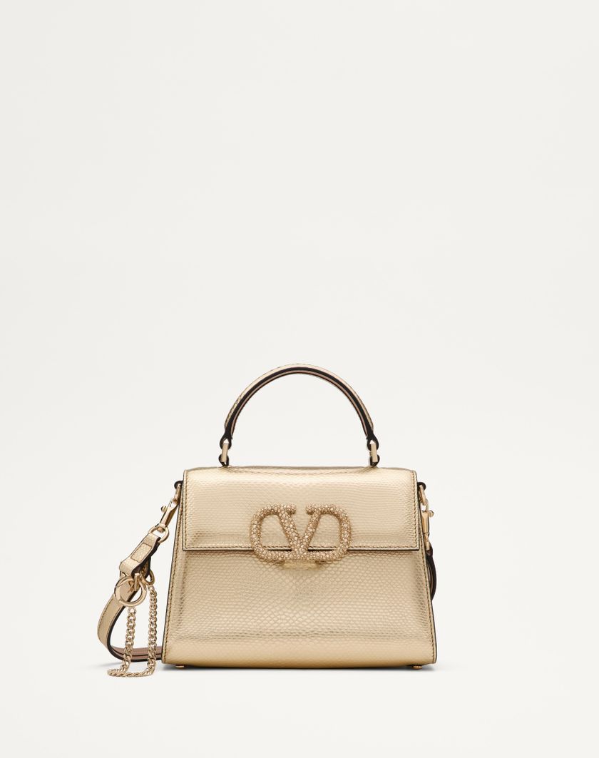 Valentino Handbags Borsa A Mano Piccola Valentino Garavani Vsling In Karung Metallizzato per Donna in Platino/beige/crystal Gold | Valentino IT