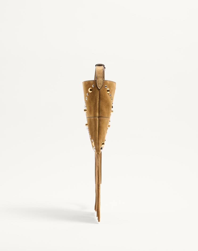 Valentino Handbags Borsa A Spalla Piccola Valentino Garavani Nellcôte In Suede Con Frange Per Donna In Havana Beige | Valentino IT