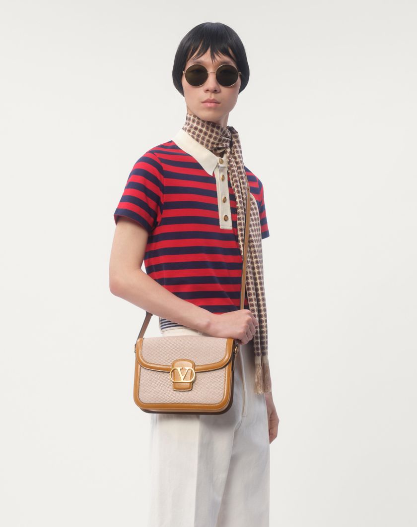 Valentino Handbags Borsa A Spalla Valentino Garavani 9to5 In Canvas Per Uomo In Naturale/tabacco/golden Cuir | Valentino IT