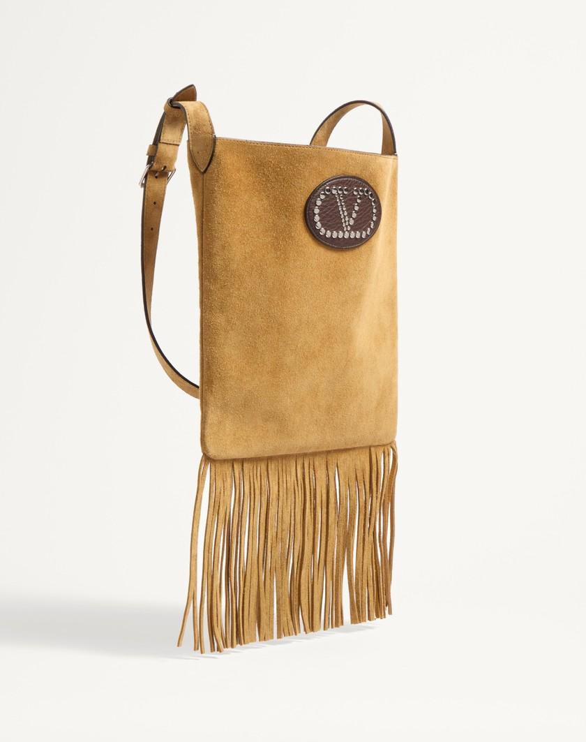 Valentino Handbags Borsa A Spalla Valentino Garavani Nellcôte In Suede Con Frange Per Uomo In Havana Beige/fondant | Valentino IT