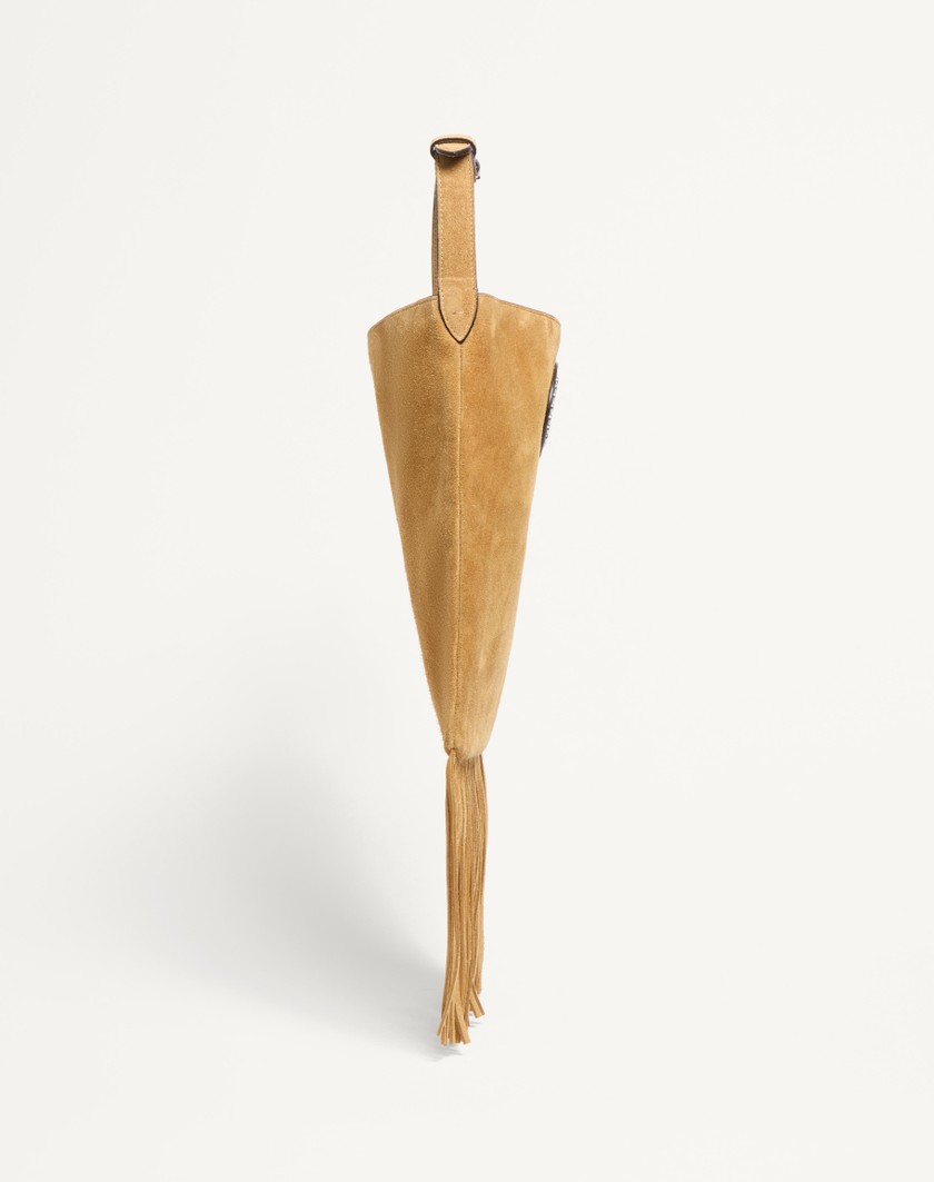 Valentino Handbags Borsa A Spalla Valentino Garavani Nellcôte In Suede Con Frange Per Uomo In Havana Beige/fondant | Valentino IT
