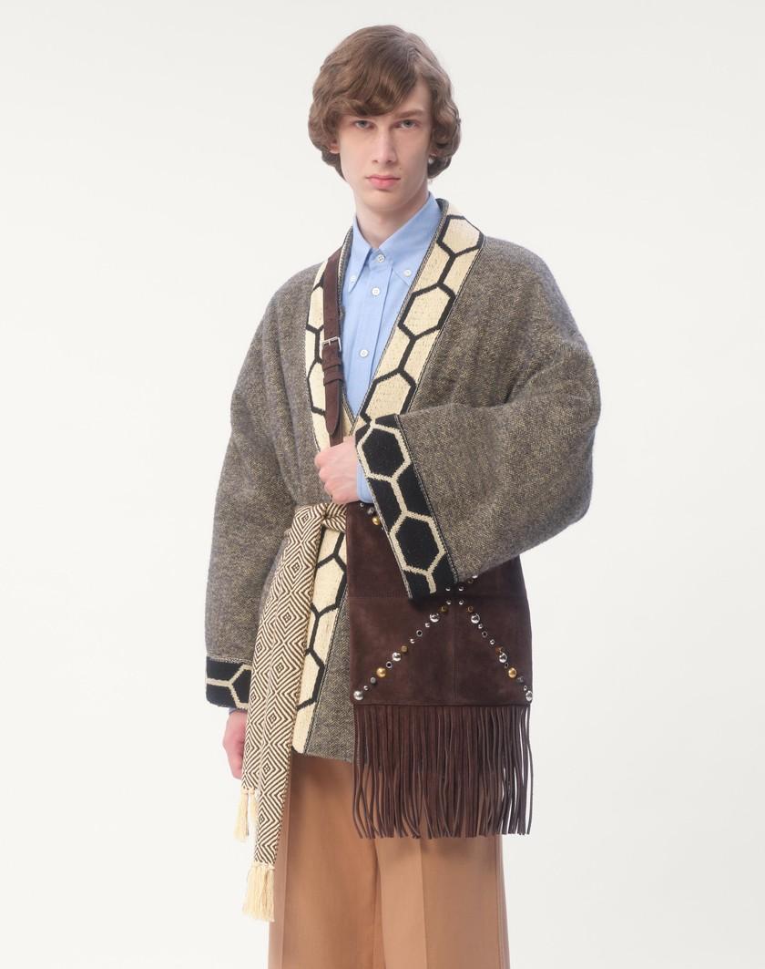 Valentino Handbags Borsa A Spalla Valentino Garavani Nellcôte In Suede Con Frange Per Uomo In Testa Di Moro | Valentino IT