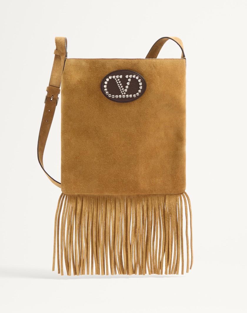 Valentino Handbags Borsa A Spalla Valentino Garavani Nellcôte In Suede Con Frange per Uomo in Havana Beige/fondant | Valentino IT