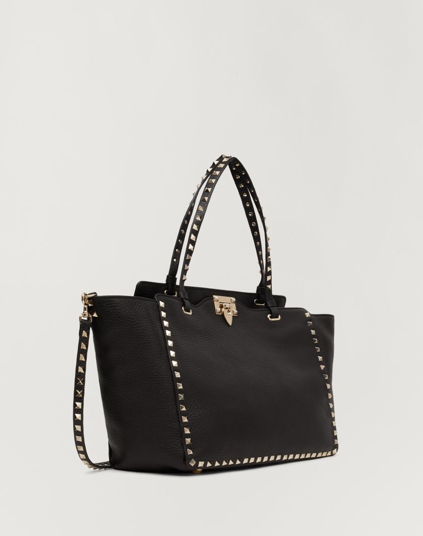 Valentino Handbags Borsa Media Rockstud In Vitello Granato Per Donna In Nero | Valentino IT