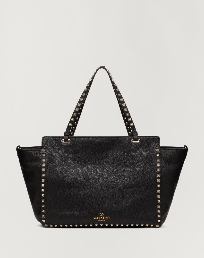 Valentino Handbags Borsa Media Rockstud In Vitello Granato Per Donna In Nero | Valentino IT