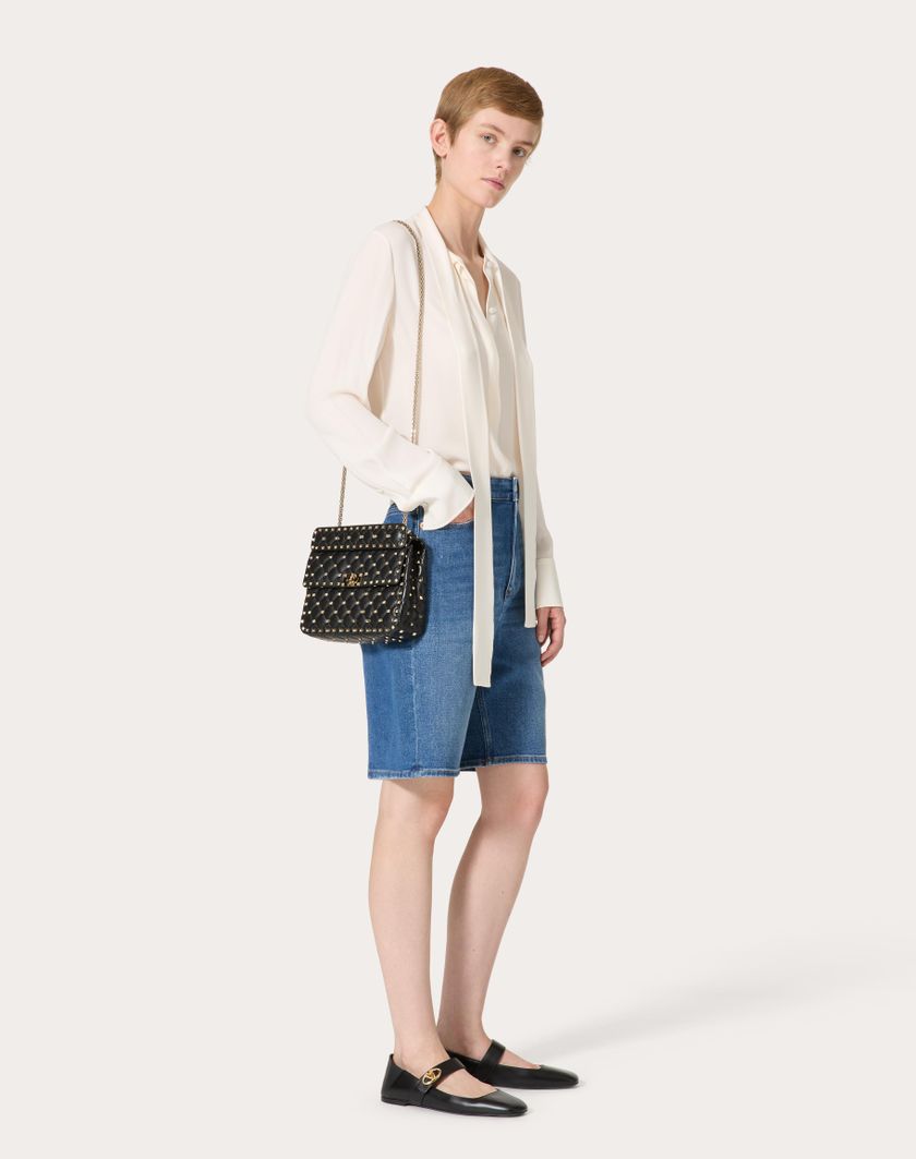 Valentino Handbags Borsa Media Rockstud Spike In Nappa Per Donna In Light Ivory | Valentino IT