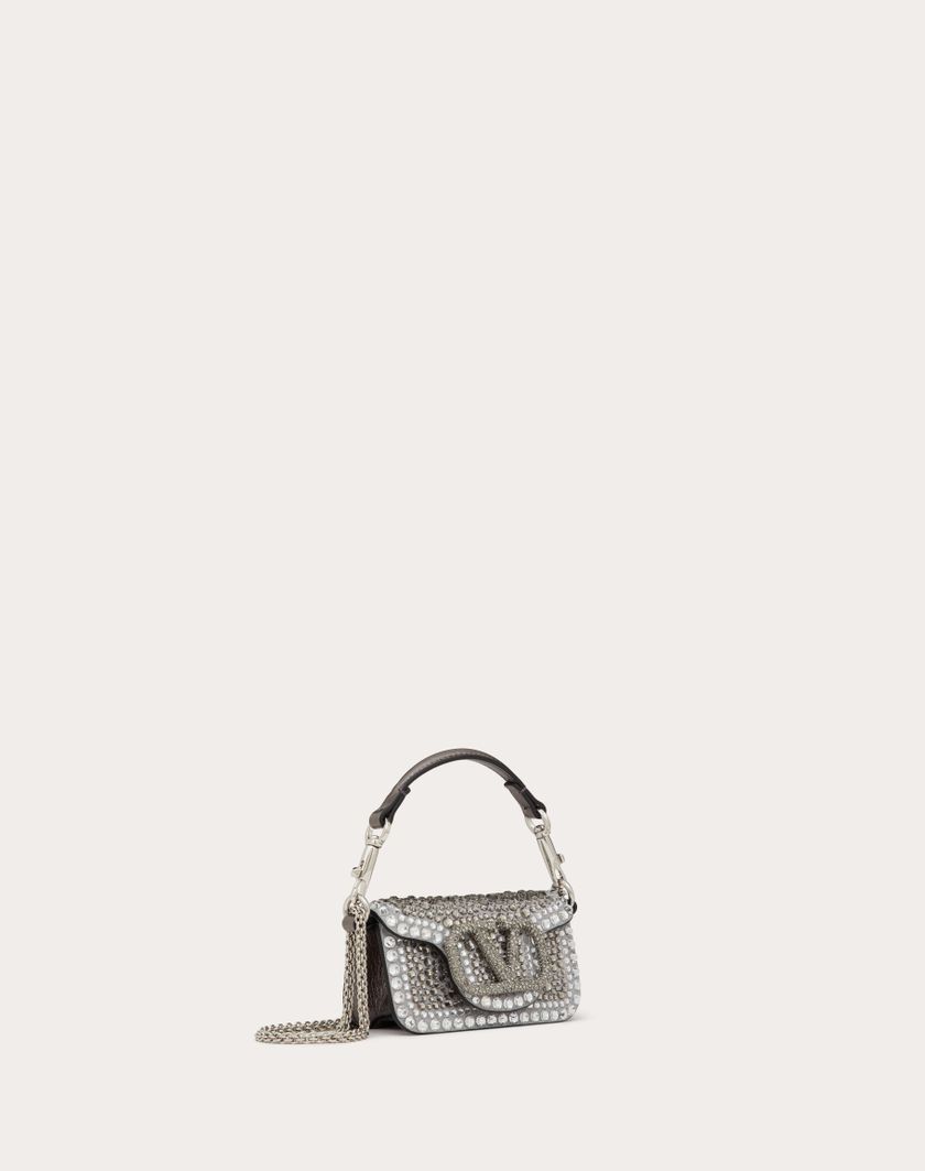 Valentino Handbags Borsa Micro Con Catena Valentino Garavani Locò Con Strass Per Donna In Crystal/nero/antracite | Valentino IT