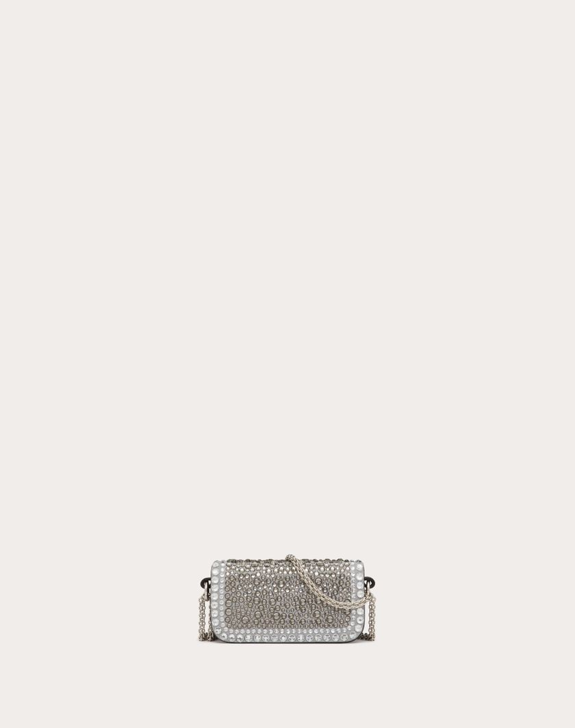 Valentino Handbags Borsa Micro Con Catena Valentino Garavani Locò Con Strass Per Donna In Crystal/nero/antracite | Valentino IT