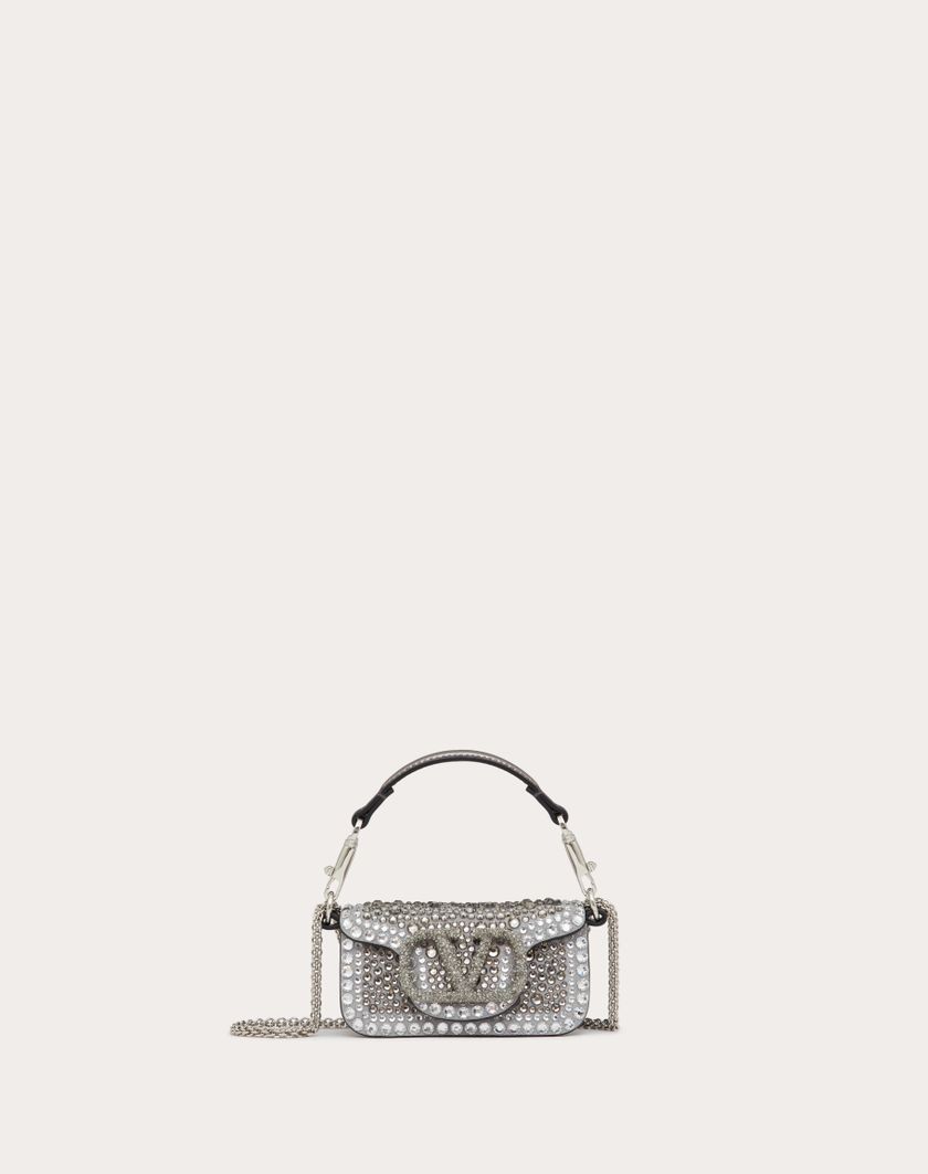 Valentino Handbags Borsa Micro Con Catena Valentino Garavani Locò Con Strass per Donna in Crystal/nero/antracite | Valentino IT