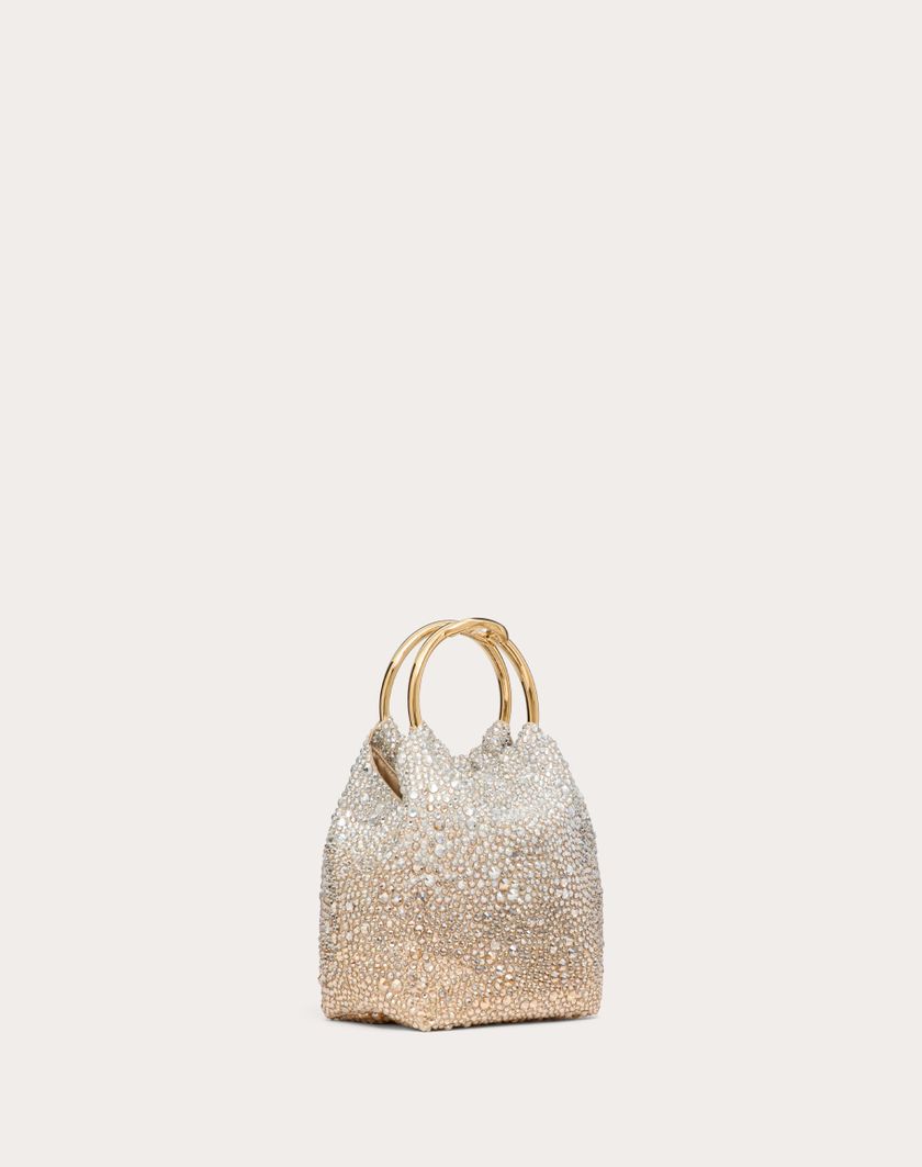 Valentino Handbags Borsa Piccola A Secchiello Valentino Garavani Carry Secrets Ricamata Per Donna In Nocciola/crystal/oro | Valentino IT