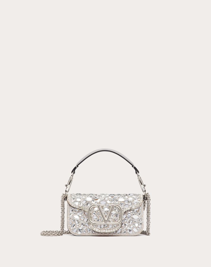Valentino Handbags Borsa Piccola A Spalla Locò Con Cristalli per Donna in Argento | Valentino IT