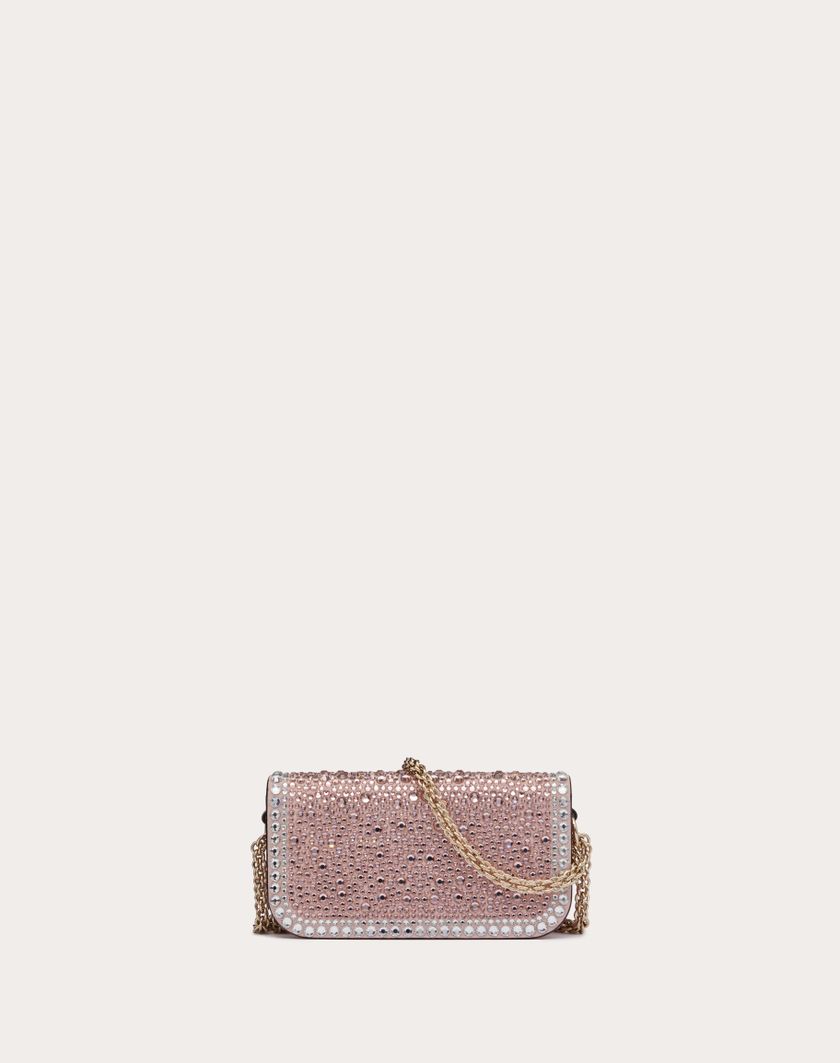 Valentino Handbags Borsa Piccola A Spalla Valentino Garavani Locò Con Strass Per Donna In Crystal/rose Quartz/platino | Valentino IT