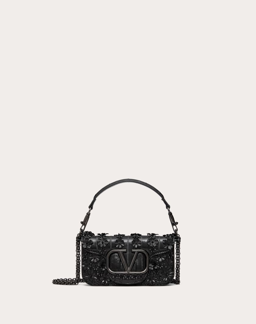 Valentino Handbags Borsa Piccola A Spalla Valentino Garavani Locò Ricamata In Anguilla per Donna in Nero | Valentino IT