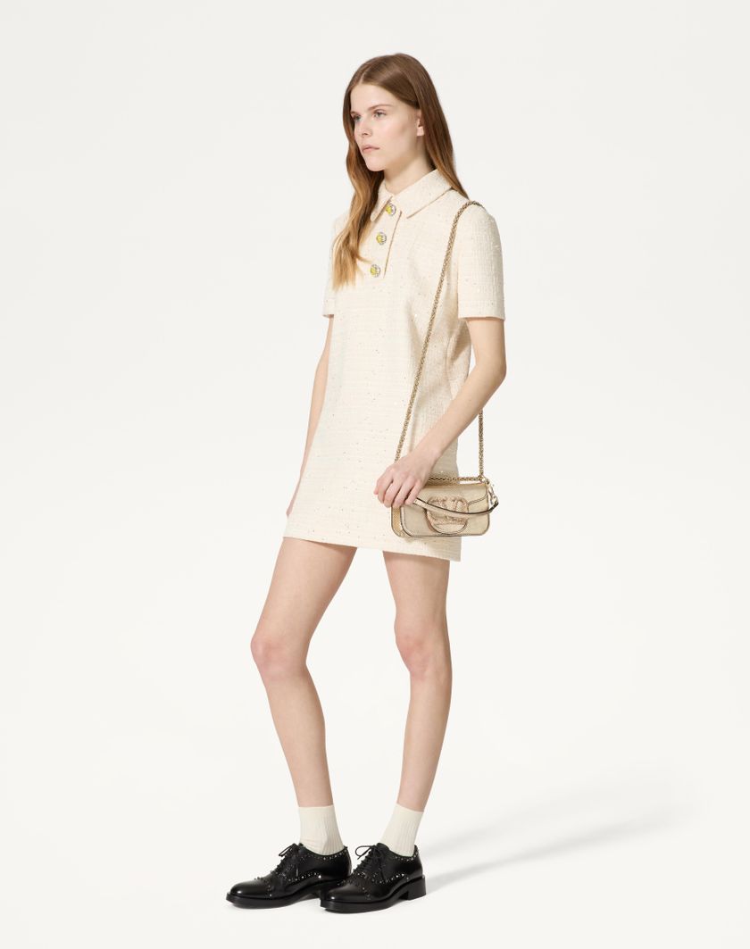 Valentino Handbags Borsa Piccola A Spalla Valentino Garavani Valentino Garavani Locò In Karung Metallizzato Per Donna In Platino/beige/crystal Gold | Valentino IT