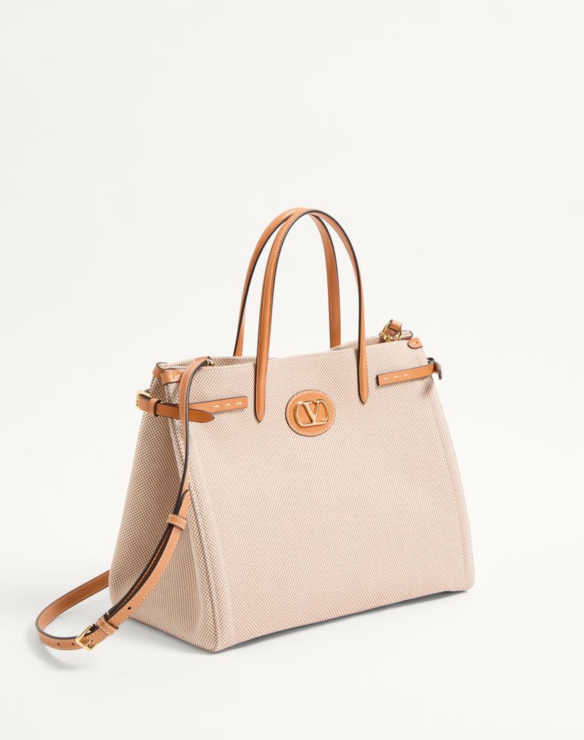 Valentino Handbags Borsa Shopping Media Valentino Garavani Antibes In Canvas Per Donna In Naturale/tabacco | Valentino IT