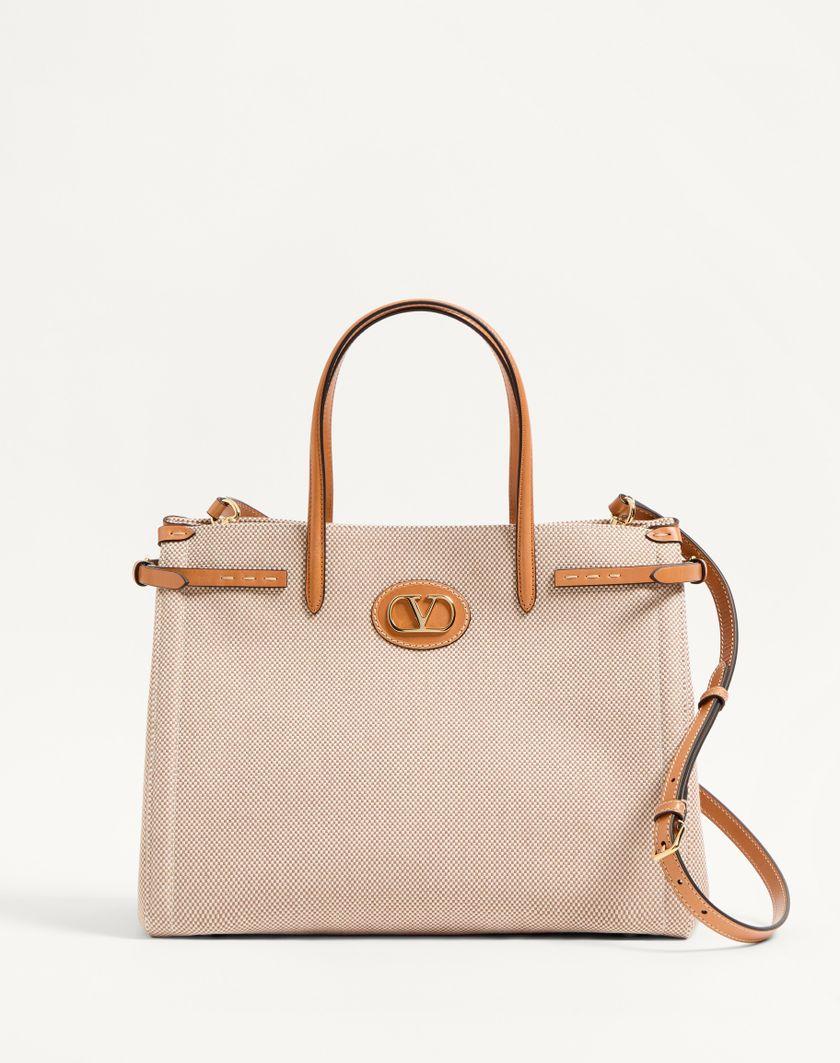 Valentino Handbags Borsa Shopping Media Valentino Garavani Antibes In Canvas per Donna in Naturale/tabacco | Valentino IT