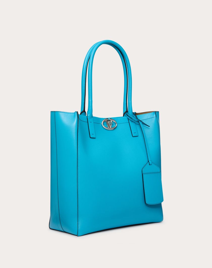 Valentino Handbags Borsa Shopping Media Vlogo Locker In Pelle Per Uomo In Sky Blue | Valentino IT