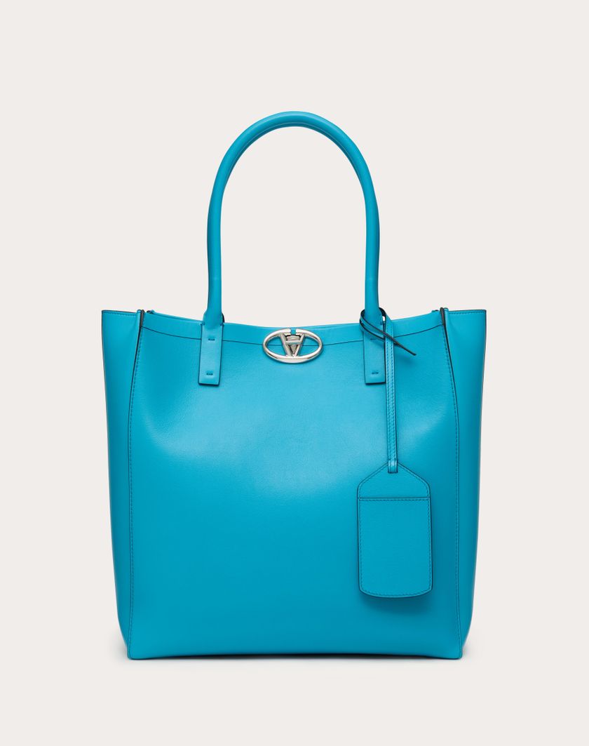 Valentino Handbags Borsa Shopping Media Vlogo Locker In Pelle per Uomo in Sky Blue | Valentino IT