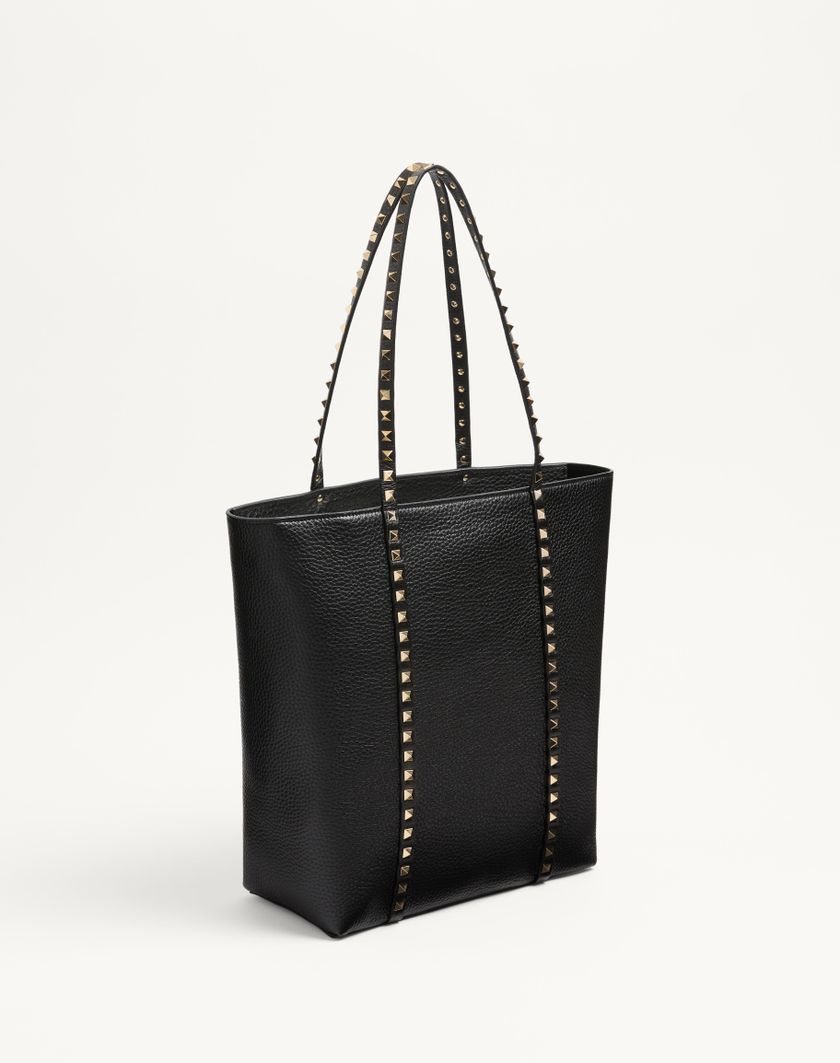 Valentino Handbags Borsa Shopping Valentino Garavani Rockstud In Vitello Granato Per Donna In Nero | Valentino IT