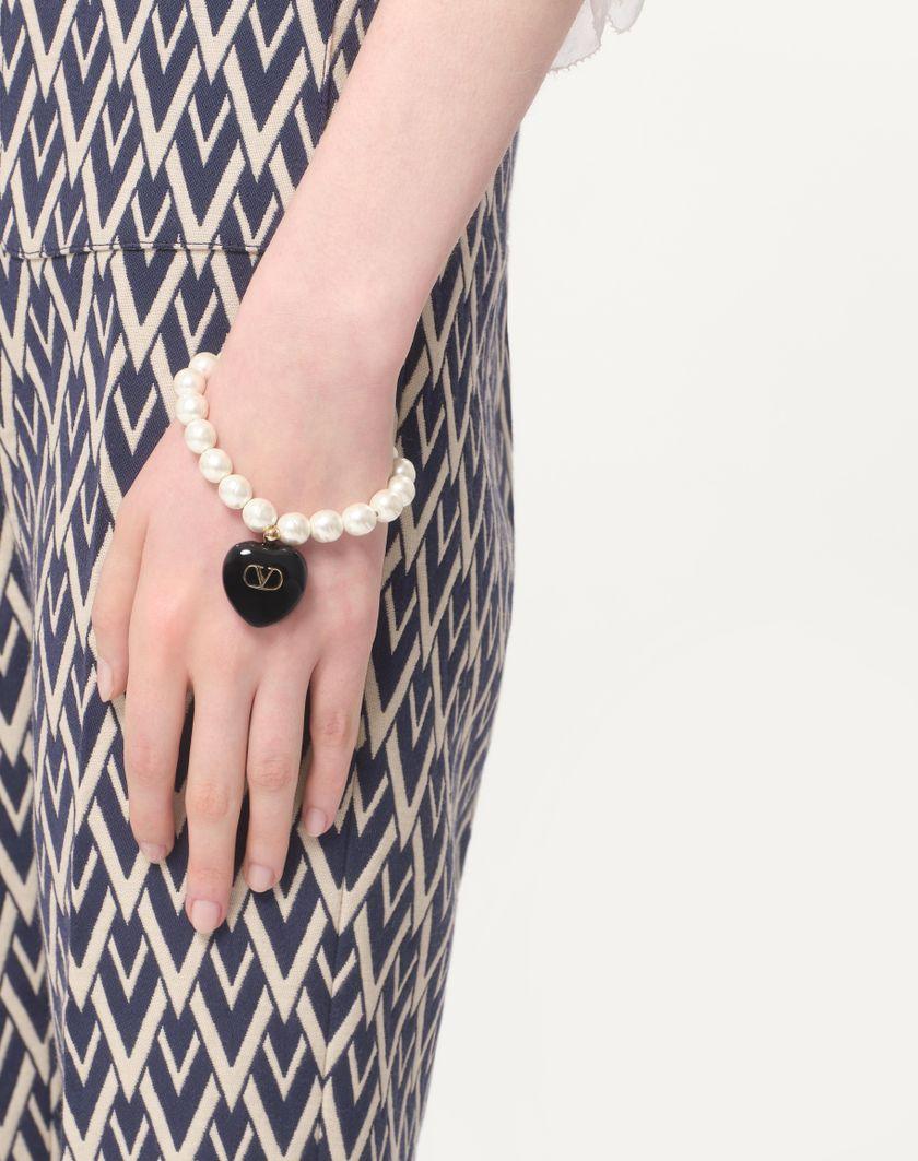Valentino Handbags Bracciale Coeur Royal In Metallo Smalto E Perle Per Donna In Multicolor | Valentino IT