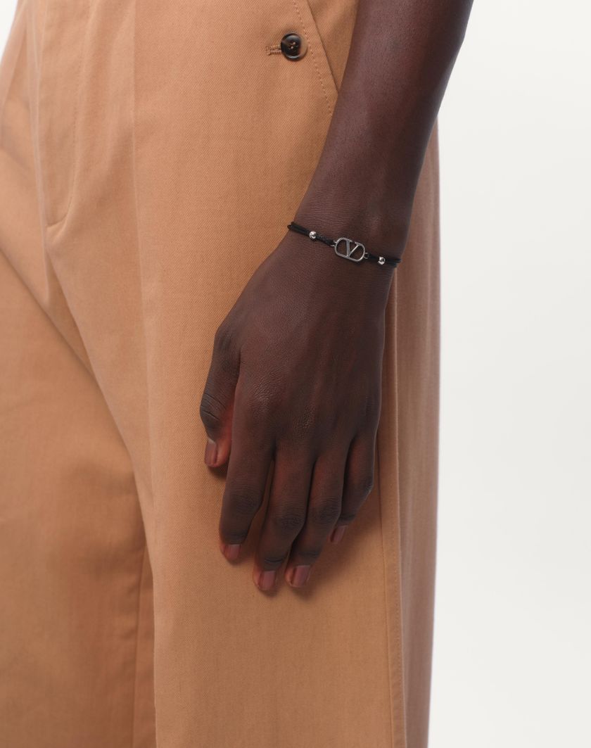 Valentino Handbags Bracciale Vlogo Signature In Cotone Per Uomo In Nero | Valentino IT