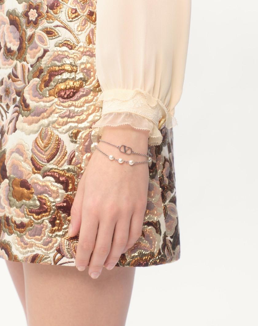 Valentino Handbags Bracciale Vlogo Signature In Metallo E Perle Swarovski® Per Donna In Palladio/crystal | Valentino IT