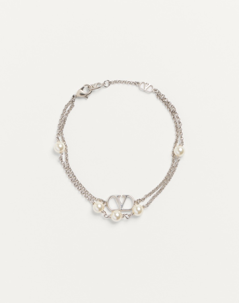 Valentino Handbags Bracciale Vlogo Signature In Metallo E Perle Swarovski® per Donna in Palladio/crystal | Valentino IT