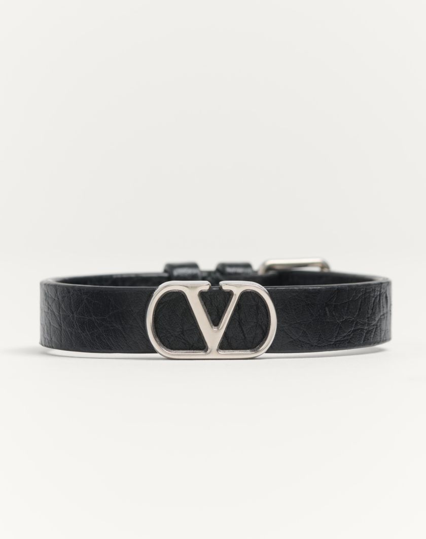 Valentino Handbags Bracciale Vlogo Signature In Vitello Granato Per Uomo In Nero | Valentino IT