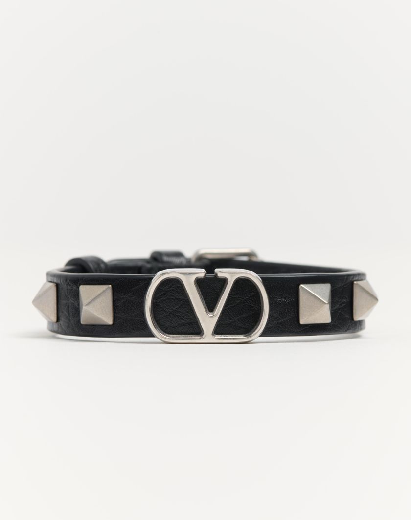 Valentino Handbags Bracciale Vlogo Signature In Vitello Granato Per Uomo In Nero | Valentino IT