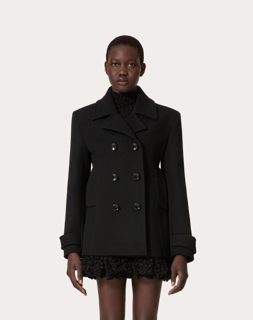 Valentino Handbags Caban In Compact Coat Per Donna In Nero | Valentino IT