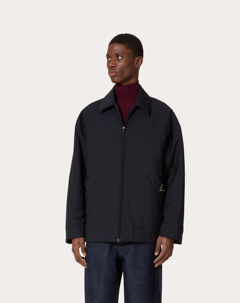 Valentino Handbags Caban In Lana Mohair Con V Detail Per Uomo In Navy | Valentino IT