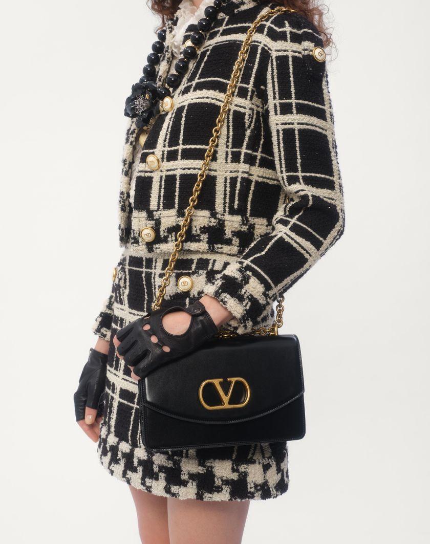 Valentino Handbags Caban In Macro Check Tweed Per Donna In Nero/avorio | Valentino IT
