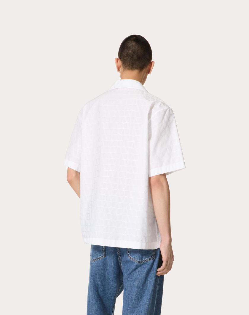 Valentino Handbags Camicia Da Bowling In Popeline Di Cotone Con Motivo Toile Iconographe Per Uomo In Bianco | Valentino IT
