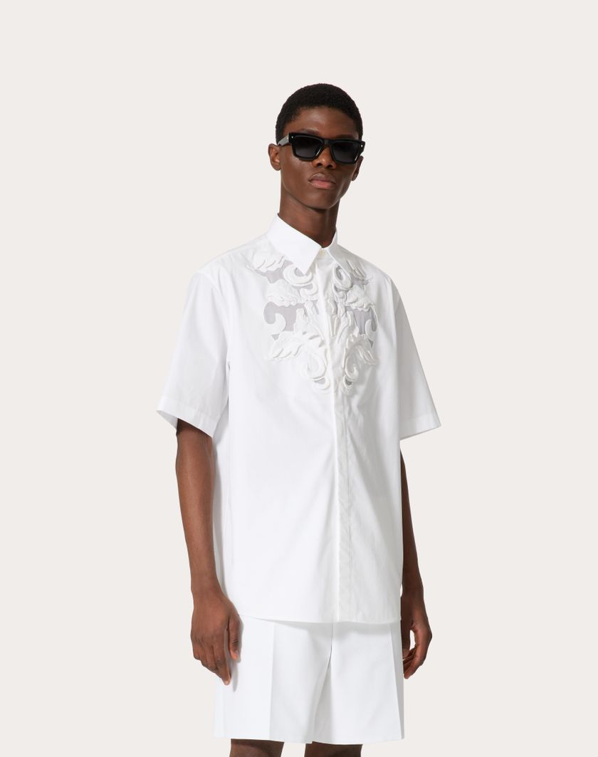 Valentino Handbags Camicia Da Bowling In Popeline Di Cotone Con Ricami Altorilievo Per Uomo In Bianco | Valentino IT