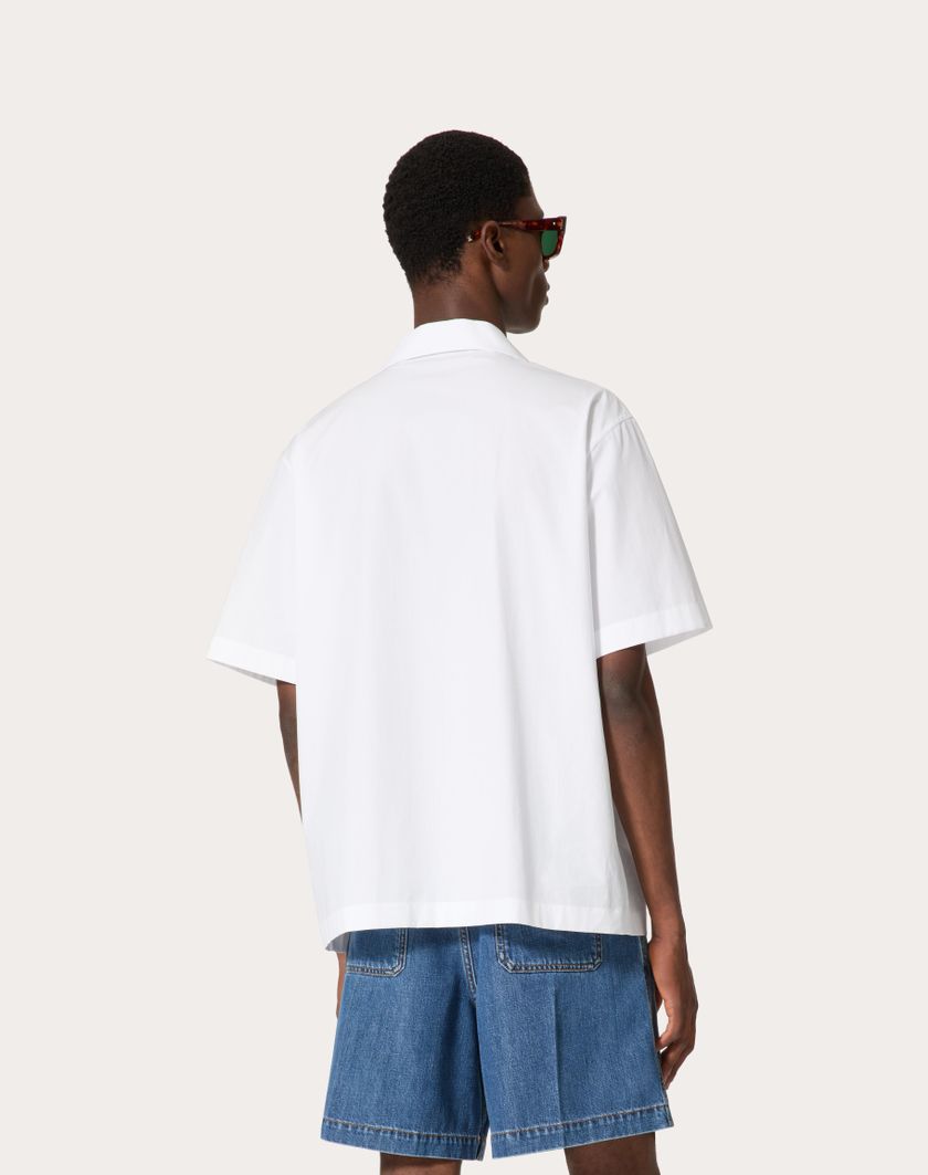 Valentino Handbags Camicia Da Bowling In Popeline Di Cotone Con Ricamo Melograno Per Uomo In Bianco | Valentino IT