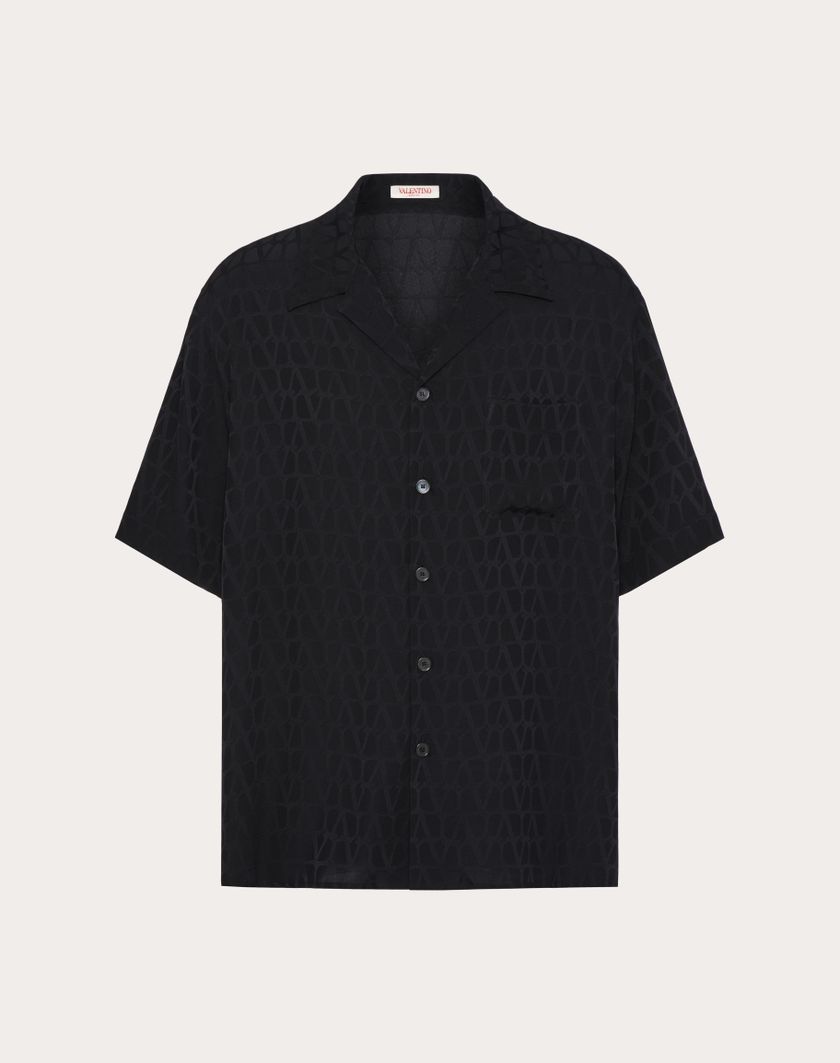 Valentino Handbags Camicia Da Bowling In Seta Con Motivo Toile Iconographe per Uomo in Celeste | Valentino IT