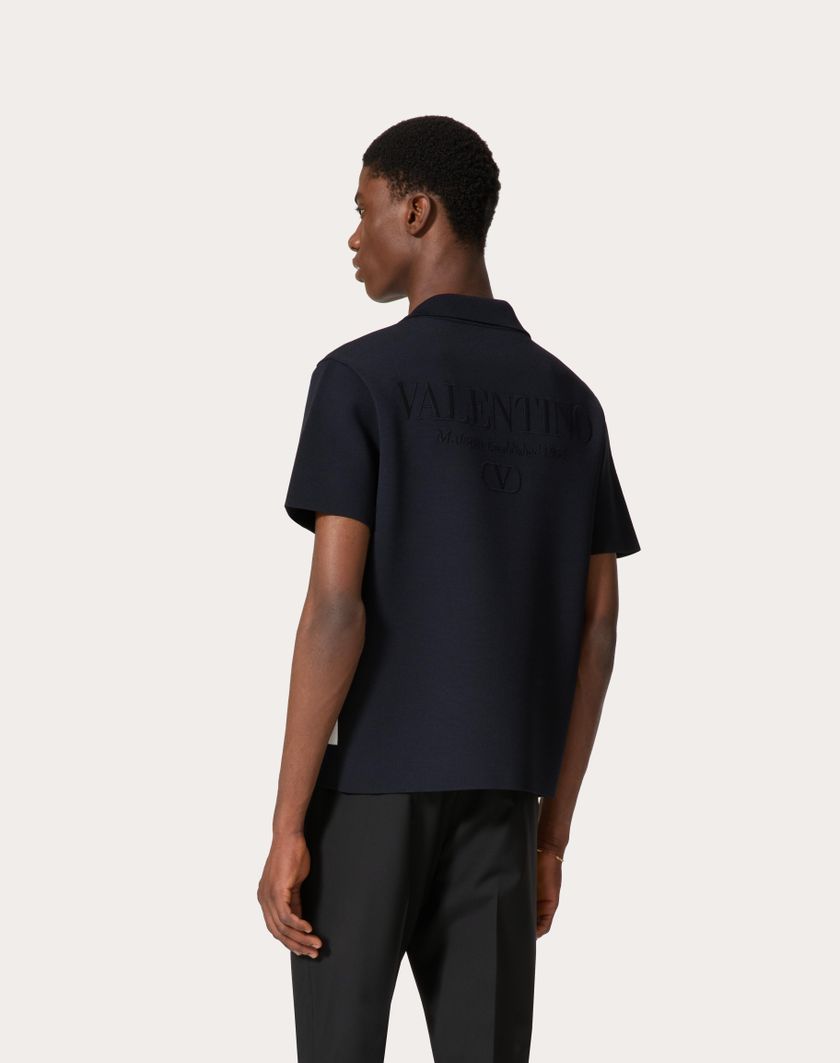 Valentino Handbags Camicia Da Bowling In Viscosa Con Vlogo Chain E Ricamo Valentino Per Uomo In Navy/avorio | Valentino IT