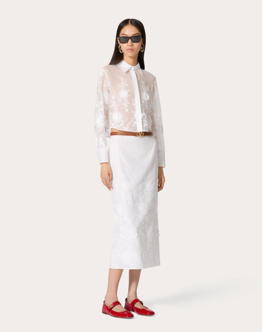 Valentino Handbags Camicia In Camellia Organdis Per Donna In Avorio | Valentino IT