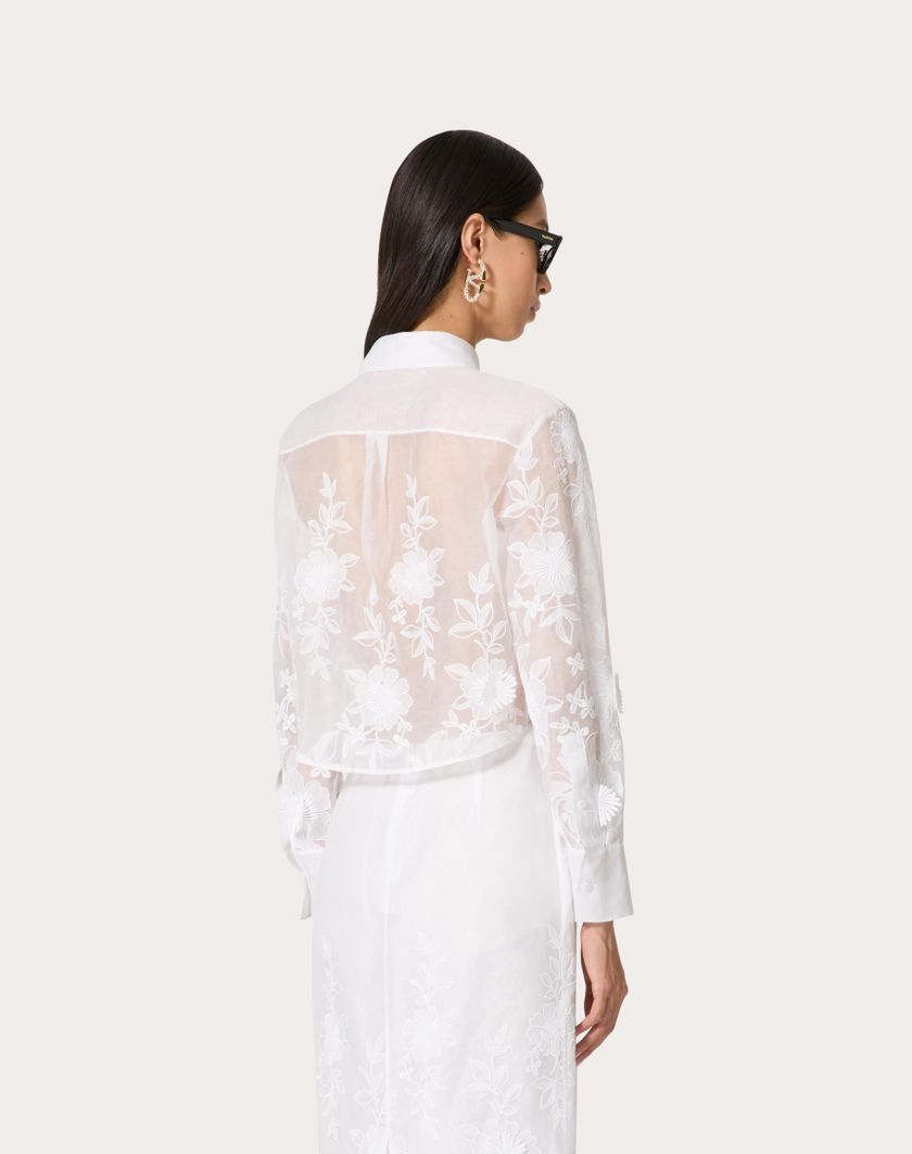 Valentino Handbags Camicia In Camellia Organdis Per Donna In Avorio | Valentino IT